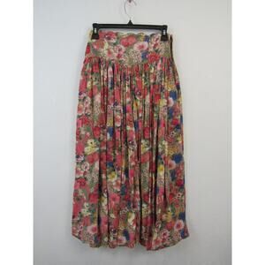 Vintage Rene Derhy Size Small Floral Pleated Midi Skirt VTG Pockets 80s